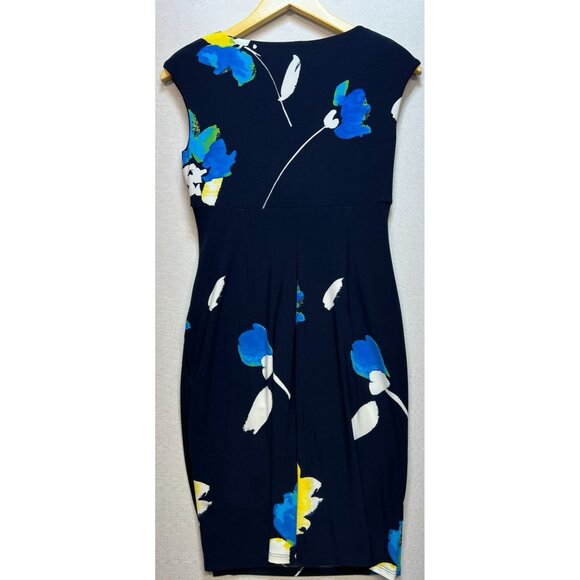 Lauren Ralph Lauren Womens Ruched Wrap V Neck Dress Cap Sleeve Sz 4P Navy Floral - Picture 2 of 10